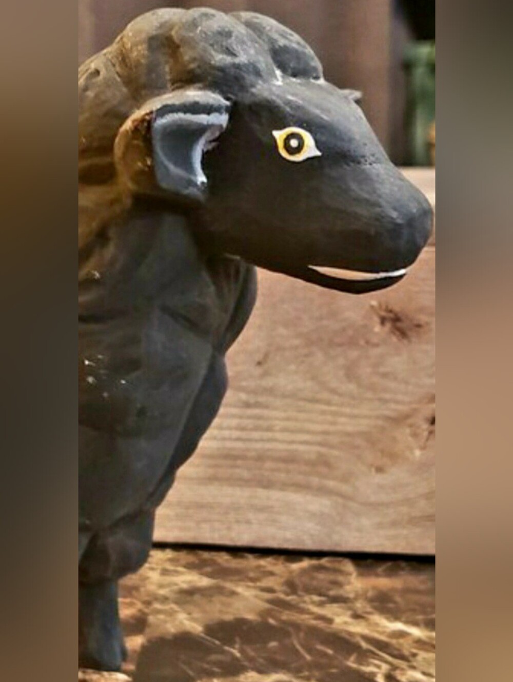 Unique Vintage Folk Art Black Sheep
